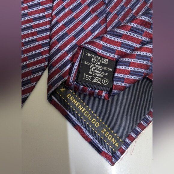 Ermenegildo Zegna Blue Red Patterned Tie - Picture 5 of 6